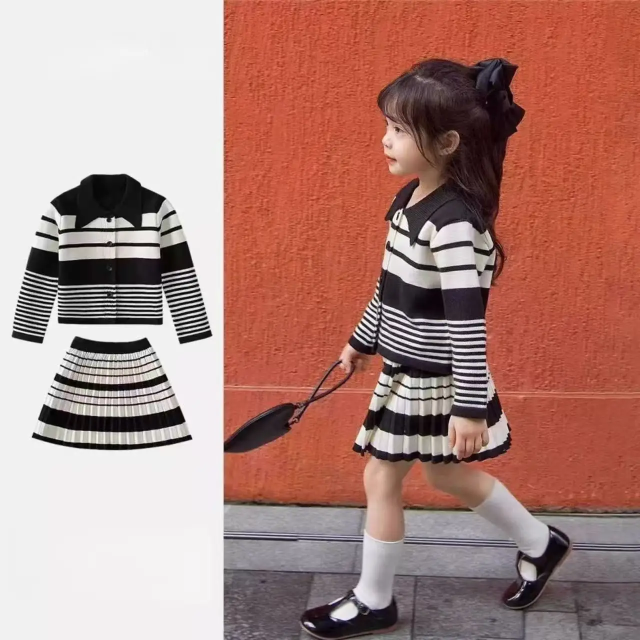 

Children's Clothing Set Spring and Autumn 2026 New Collection Girls' College Sweater Coat+pleated Skirt Two Piece Set 90-140cm