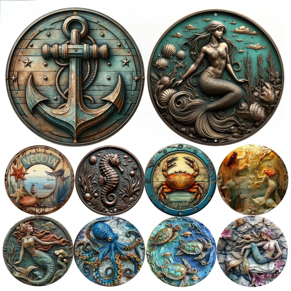 Runde Metall Aluminium Zeichen Kunst Malerei Kranz dekorative Platten Eingang Dekor Geschenk Maske Thema für Bar Club Home Zimmer Wand Dekor