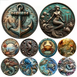 Round Metal Aluminum Sign Art Painting Wreath Decorative Plates Entrance Decor Gift Mask Theme For Bar Club Home Room Wall Decor