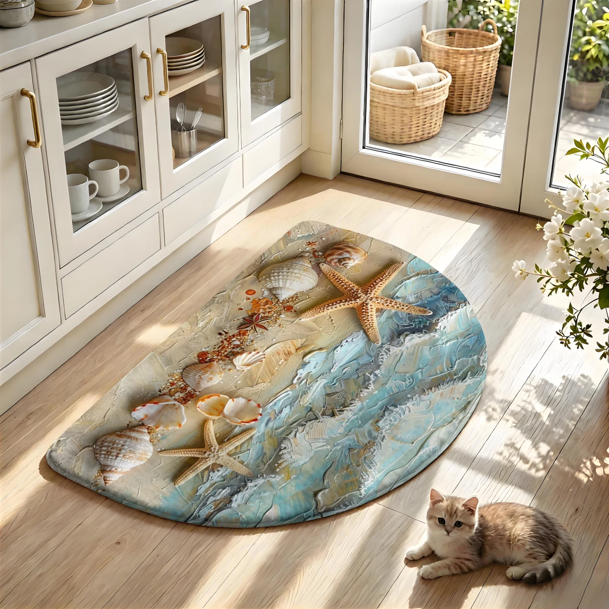3D Printed Half round Flannel Floor Mat Slow Rebound Sponge Water Absorbing Household Door Mat Bathroom Anti-Slip