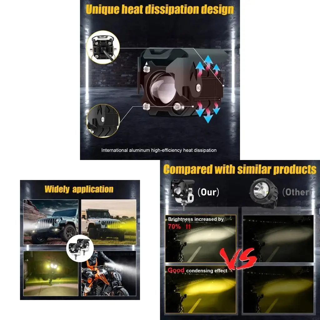 6XDF Electric Scooters Motorcycle Working Lights 9-36V Car Headlights Strong Driving Light Fog Lamp LED 3000LM