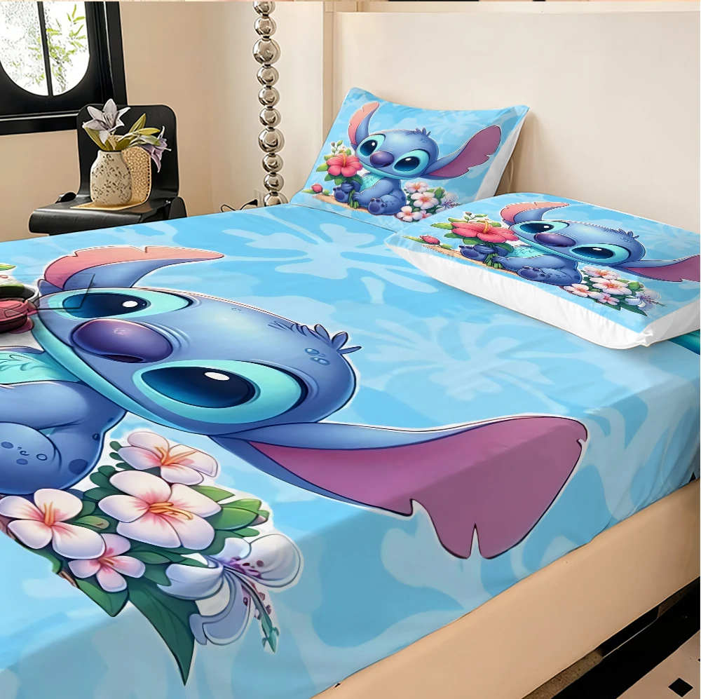 디즈니 스티치 스트레치 침대 시트, 더블 침대 시트, 부드럽고 따뜻한 벨벳 침대보, 매트리스 커버, 시트 보호 커버,