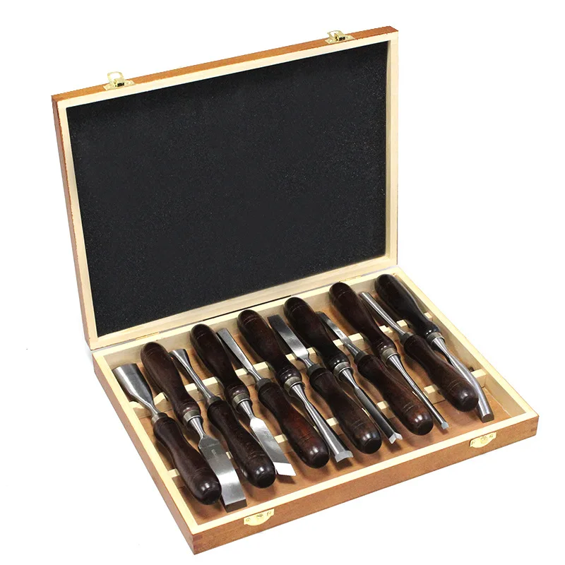 12 Pcs Wood Detail Carving Chisels 60CRV Steel Engraving Relief Sculpting Gouges Set Professional Woodworking Knives for Floral