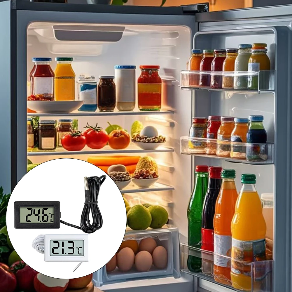 เทอร์โมมิเตอร์ดิจิตอล 6 ชิ้นพร้อมเซ็นเซอร์ภายนอกสำหรับตู้แช่แข็งตู้แช่แข็งตู้เก็บไวน์ในร่มกลางแจ้ง-50 ถึง 110 ° ซี