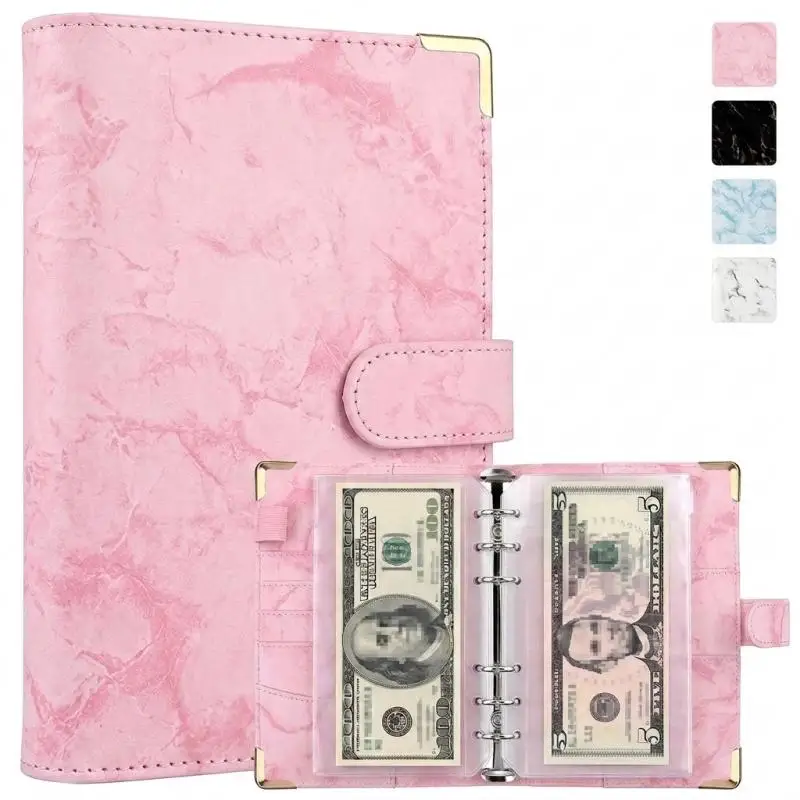 A6 Money Saving Organizer PU Leather Budget Binder Marble Notebook Budgets 12 Pages Planner Envelope Office School Supplies