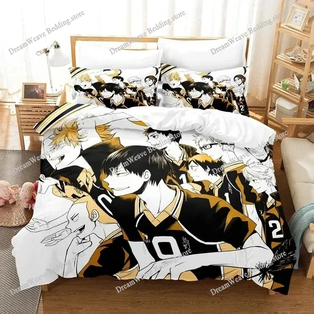 

Cartoon Anime Haikyuu Bedding Set 3D Printed Volleyball Boys Duvet Cover Set Single Double Luxury Bed Linen for Kids Teens Gift