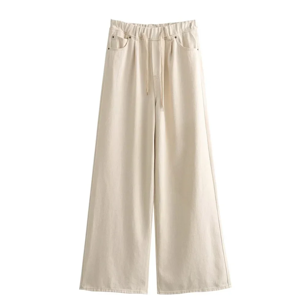

Pop 2024 Spring New Product Women's Fashion And Casual Versatile High Waist Lace Up Wide Leg Jeans
