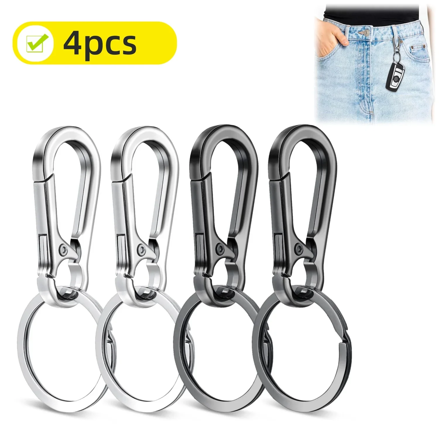 Image of 4 Stücke Karabiner Clip Schlüsselanhänger Metall Karabiner Form Schlüsselanhänger Schlüsselanhänger Schlüsselhalter Clips Hakenhalter Organizer für Autoschlüssel Finder f