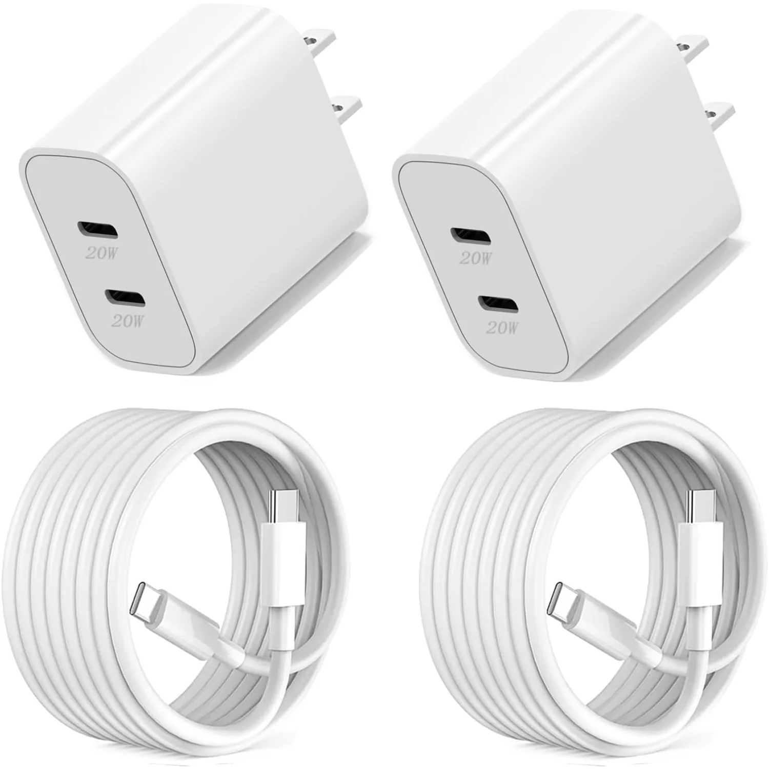 For iPhone16 Charger,Dual Port PD20W USB C Wall Charger with 2Pack 6FT USB C Charging Cable for iPhone 16/15/15 Plus/15 Pro