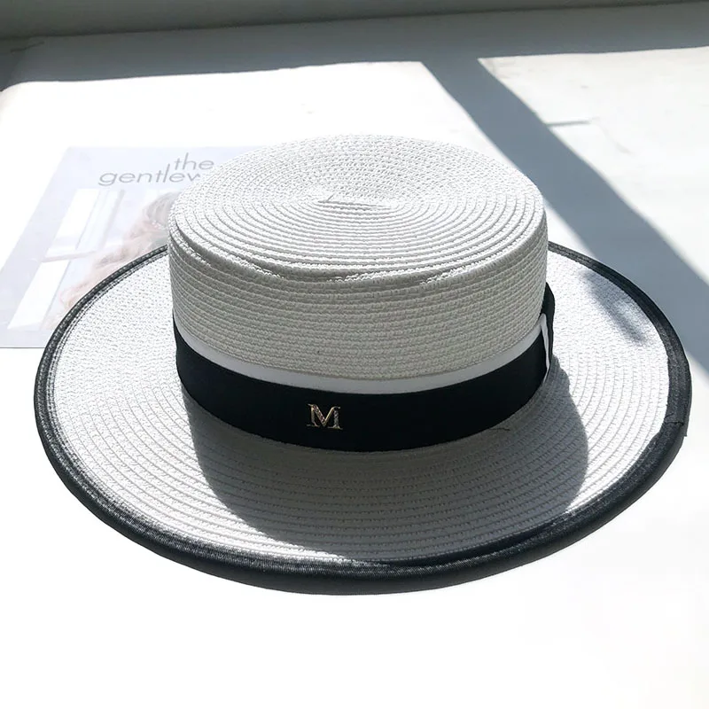 

foreign style white grass female M standard small gift summer female flat edge small brim sun paper straw hat hemming tide