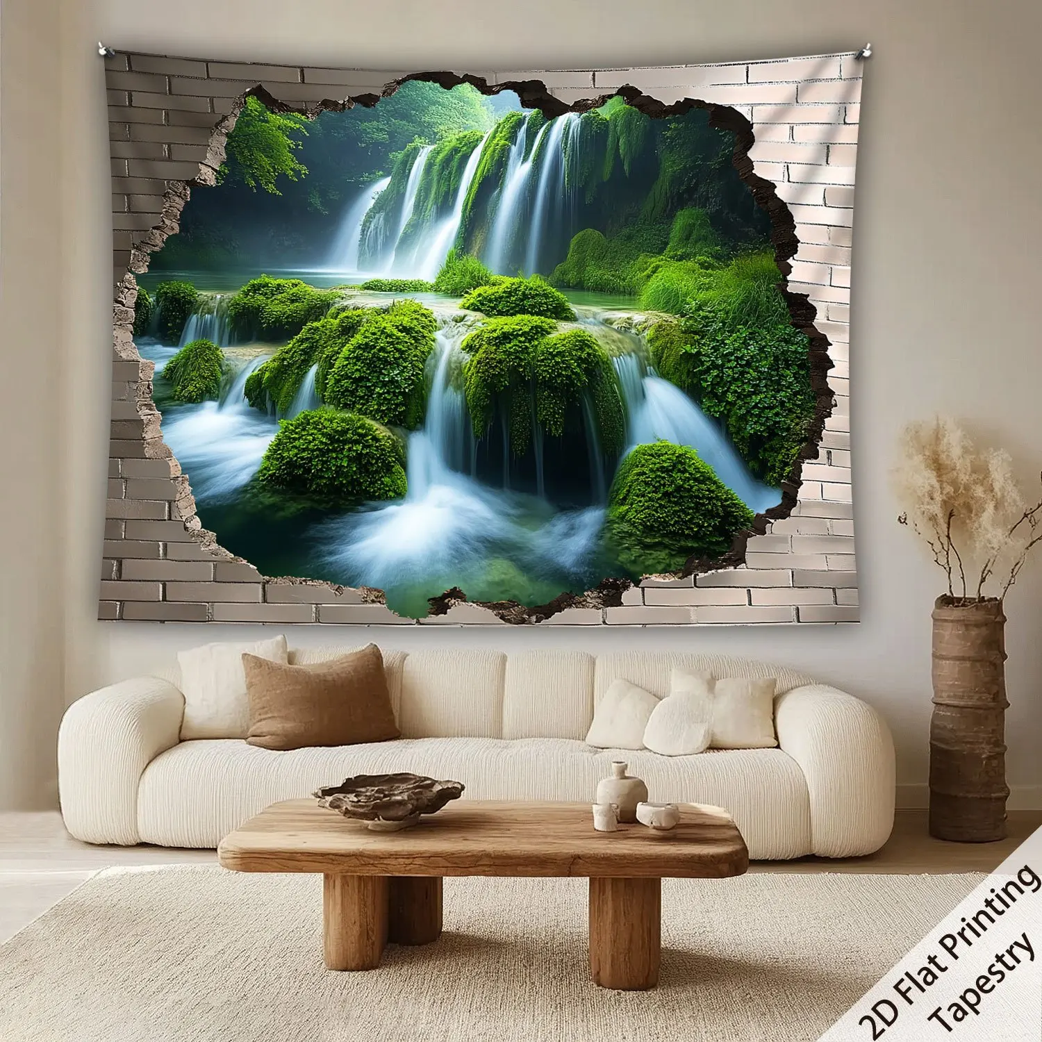 Waterfall breaks through the wall Digital printing polyester wall tapestry suitable for use in living rooms bedrooms bars party