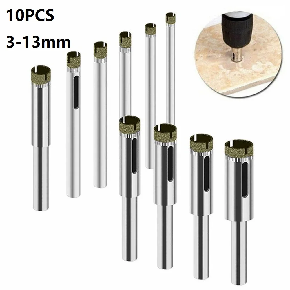 Ferramentas de trabalho de madeira brocas elétricas 10 peças-revestido de diamante 3mm-14mm para telha mármore vidro cerâmica ferramentas elétricas conjunto de perfuração