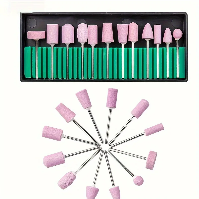 

12Pcs Stainless Steel Ceramic Electric Machine Drill Bits File Nail Art Polishing Grinding Head Manicure Pedicure Tools Set