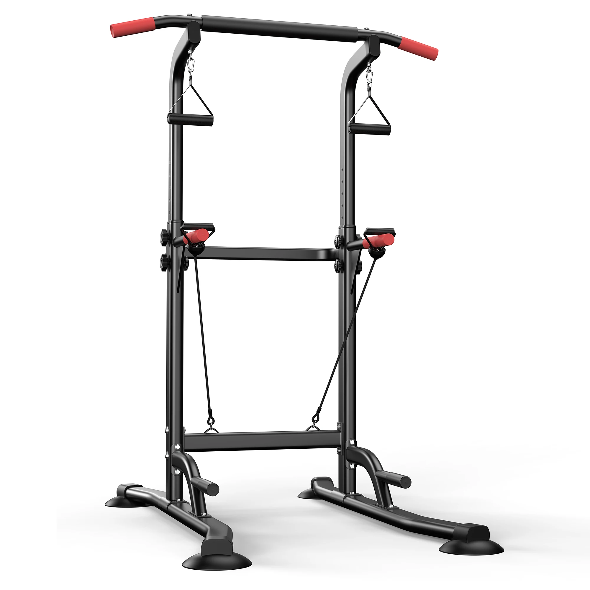 Power Tower Klimmzugstange Freistehend mit Widerstandsbändern, 350LBS Schwerlast-Dip-Station aus legiertem Stahl für das Heim-Fitnessstudio