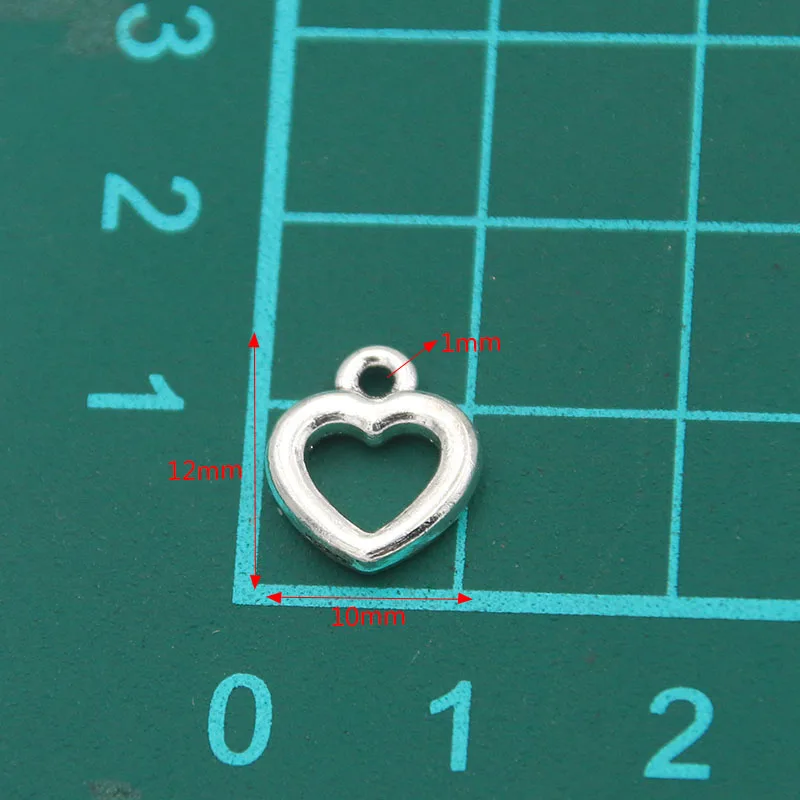 60PCS 10*12mm Metal Alloy Two Color Small Hollow Love Charms Heart Pendants For Jewelry Making DIY Handmade Craft