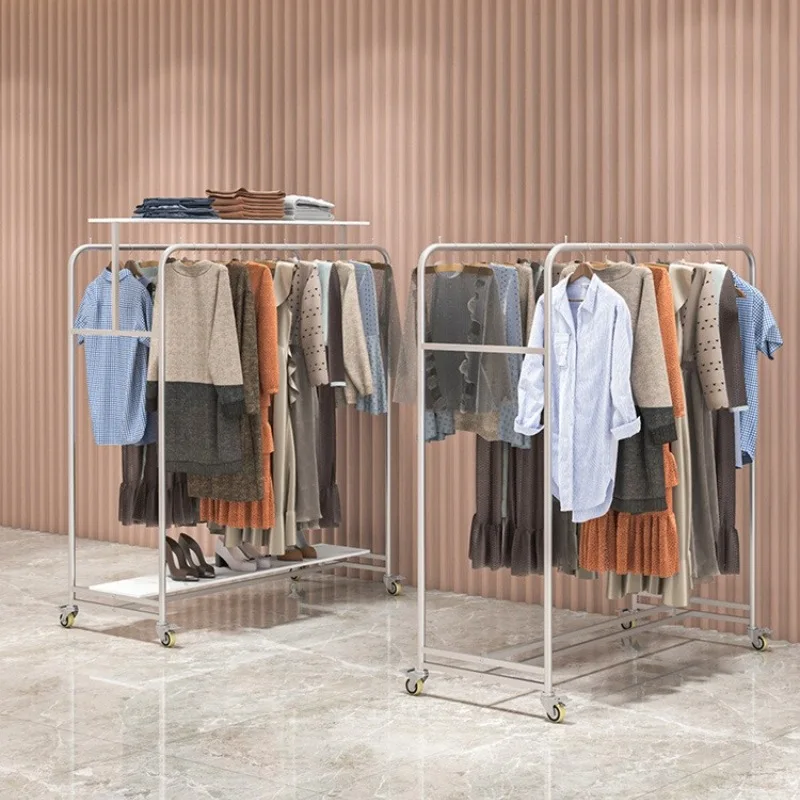 

Clothing store Nakajima display rack Stainless steel floor-to-ceiling double-row pulley rack Children's clothing Women's clothin