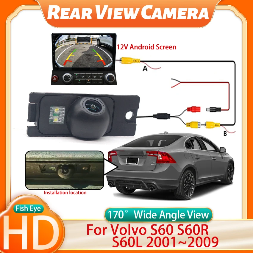 1080X720P 170 °   Камера заднего вида Fish Eye для Volvo V70 R XC70 2000-2007 с HD ночным видением