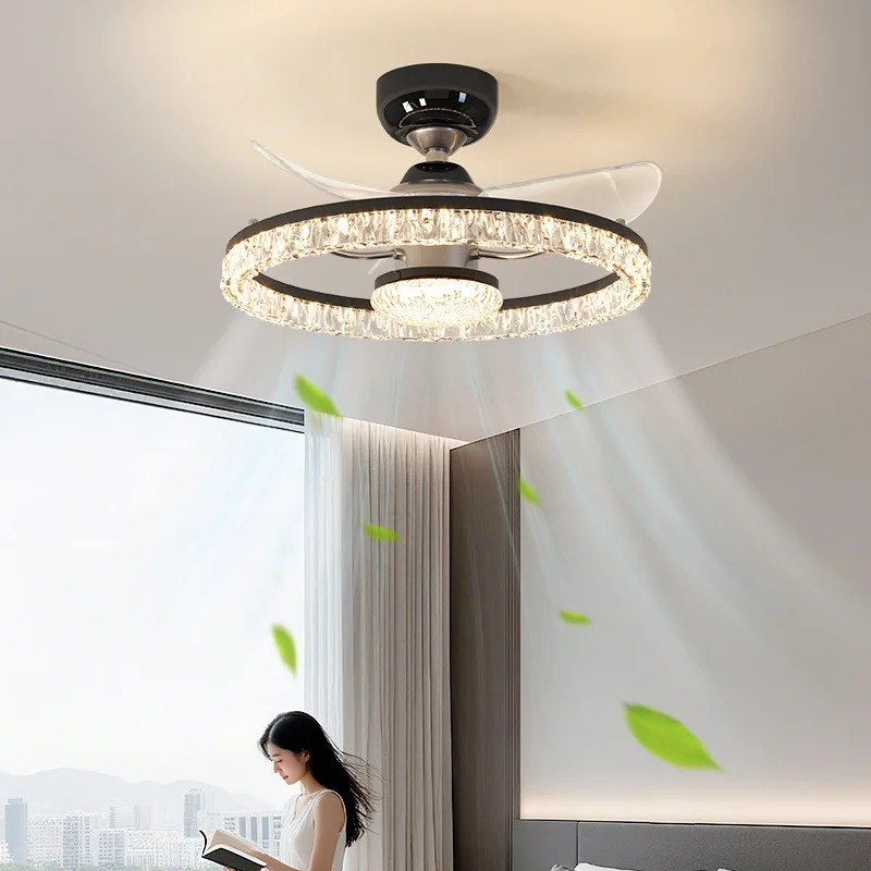 Invisible Ceiling Fan Lamps Household Decoration Light Luxury High-end Living Dining Room Ice Cracked Ceiling Fan Lights Decor