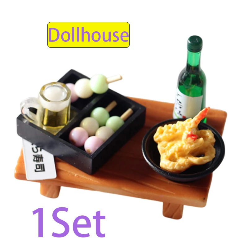 Casa de bonecas estilo japonês em miniatura sushi e tempura bento caixa acessórios para casa de bonecas brinquedo conjunto de jogo de comida ao redor da boneca