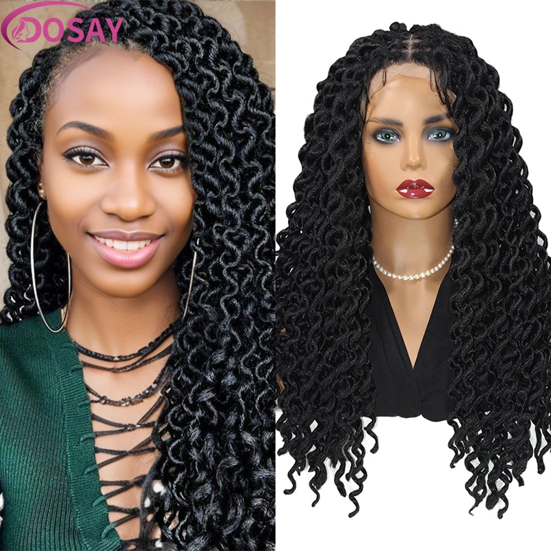 

22'' Synthetic Full Lace Braided Wig Spring Twist Handmade Knotless Braids Wig for African Women Deep Wave Square Part Braid Wig