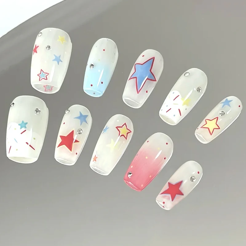 1pc 3D Cute Colorful Dopamine Star Bowknot Nail Art Stickers Star Decals Self-Adhesive Decorations For Manicure DIY Nail Design