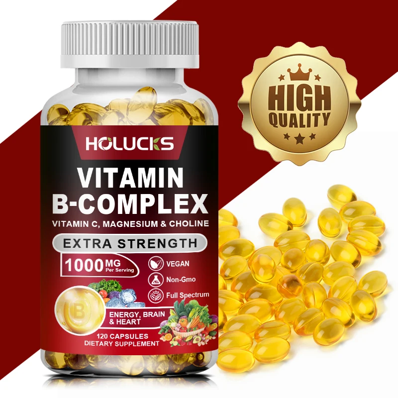 Vitamin B Complex Supplement - B1, B2, B3, B5, B6, B7, B8, B9, B12 with Vitamin C, Choline, Inositol - Energy, Brain & Heart