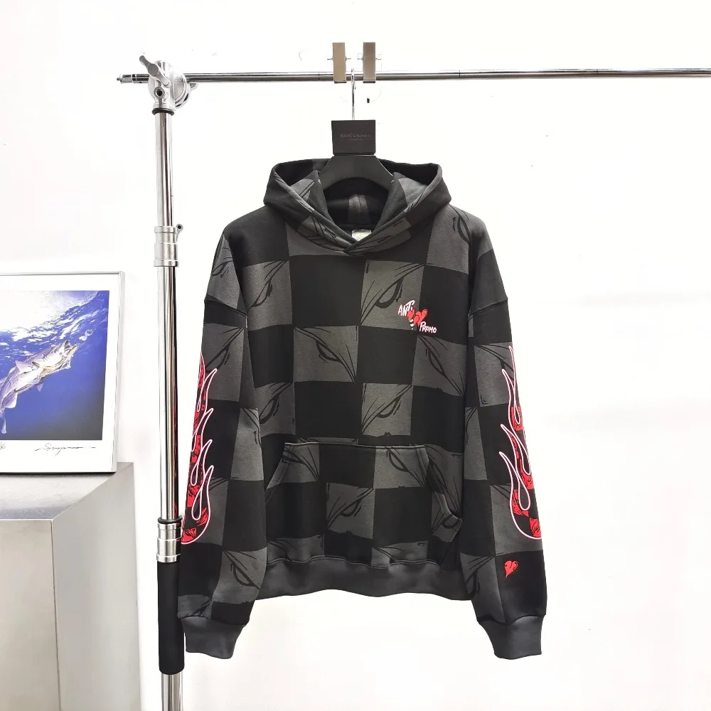 Matty Boy Anti Promo Hoodie Flame Love Black Grey Checked Hoodie Sweater
