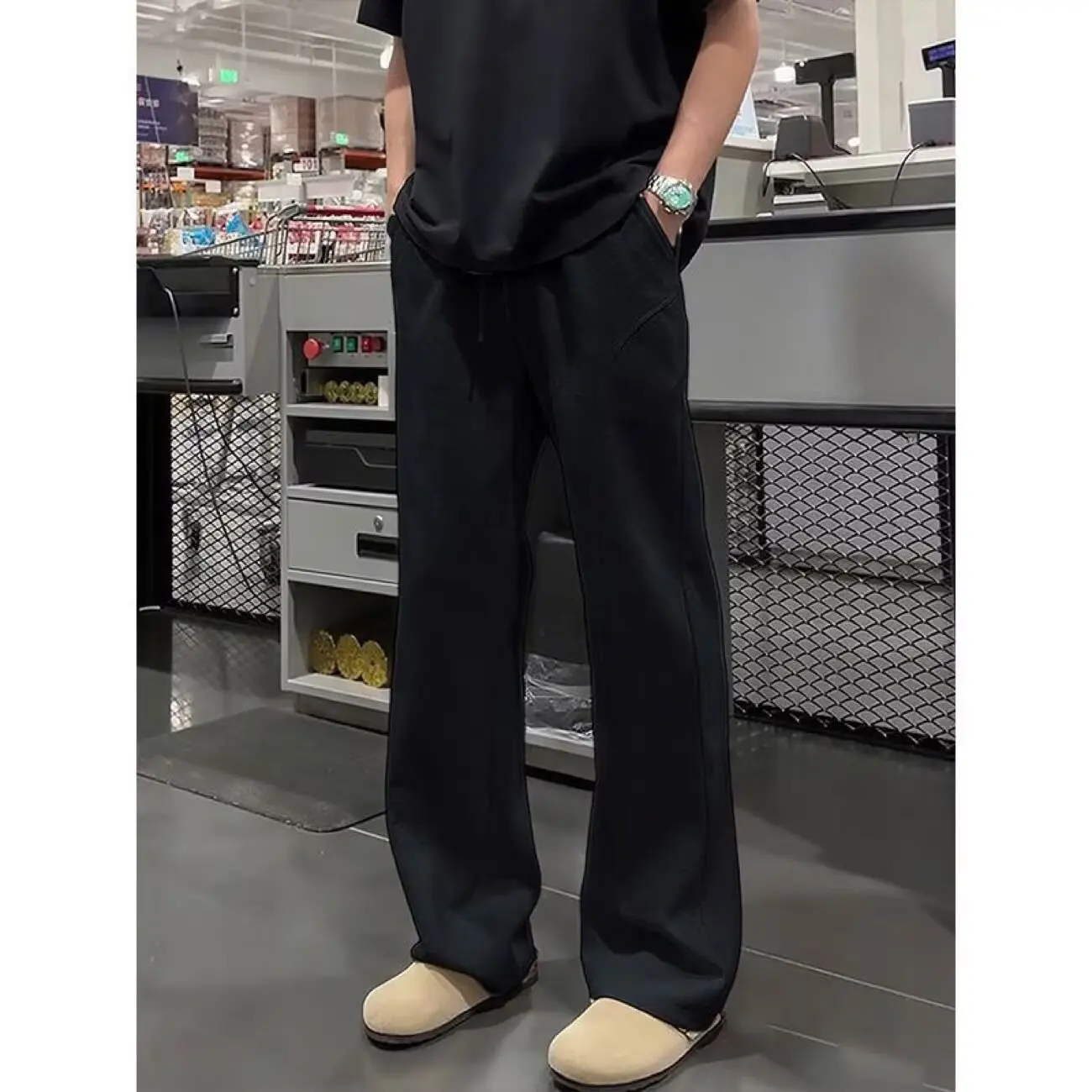 New Summer Wrinkle-Free American-Style Slash-Cut Flared Pants, Versatile Thin Ice-Feel Casual Pants for Height and Slimming Effe