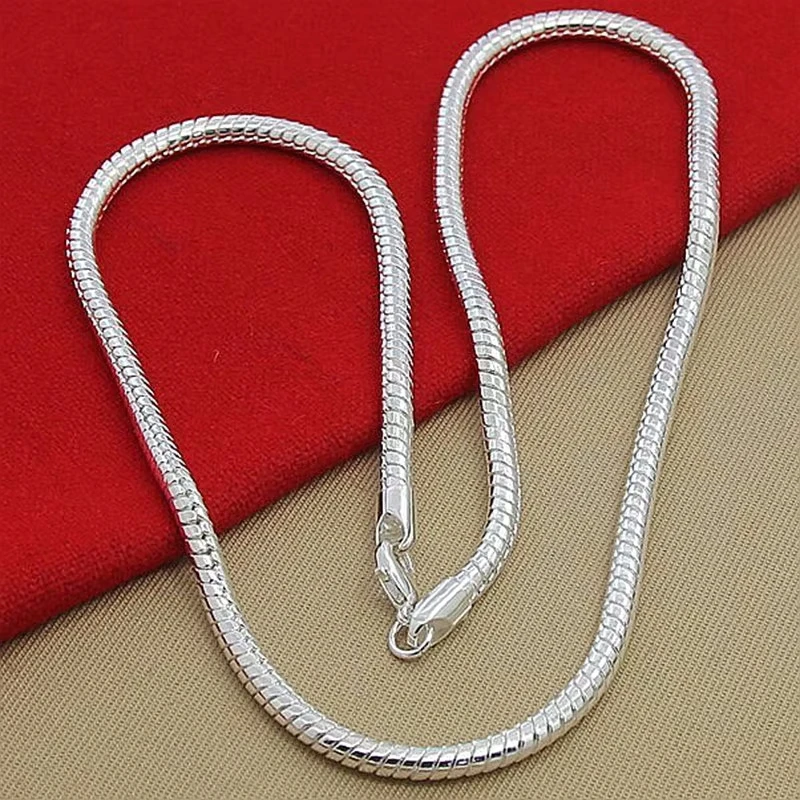 925 Sterling Silver 16/18/20/22/24/26/28/30 Inch 3mm Snake Chain Necklace For Woman Man Wedding Engagement Jewelry