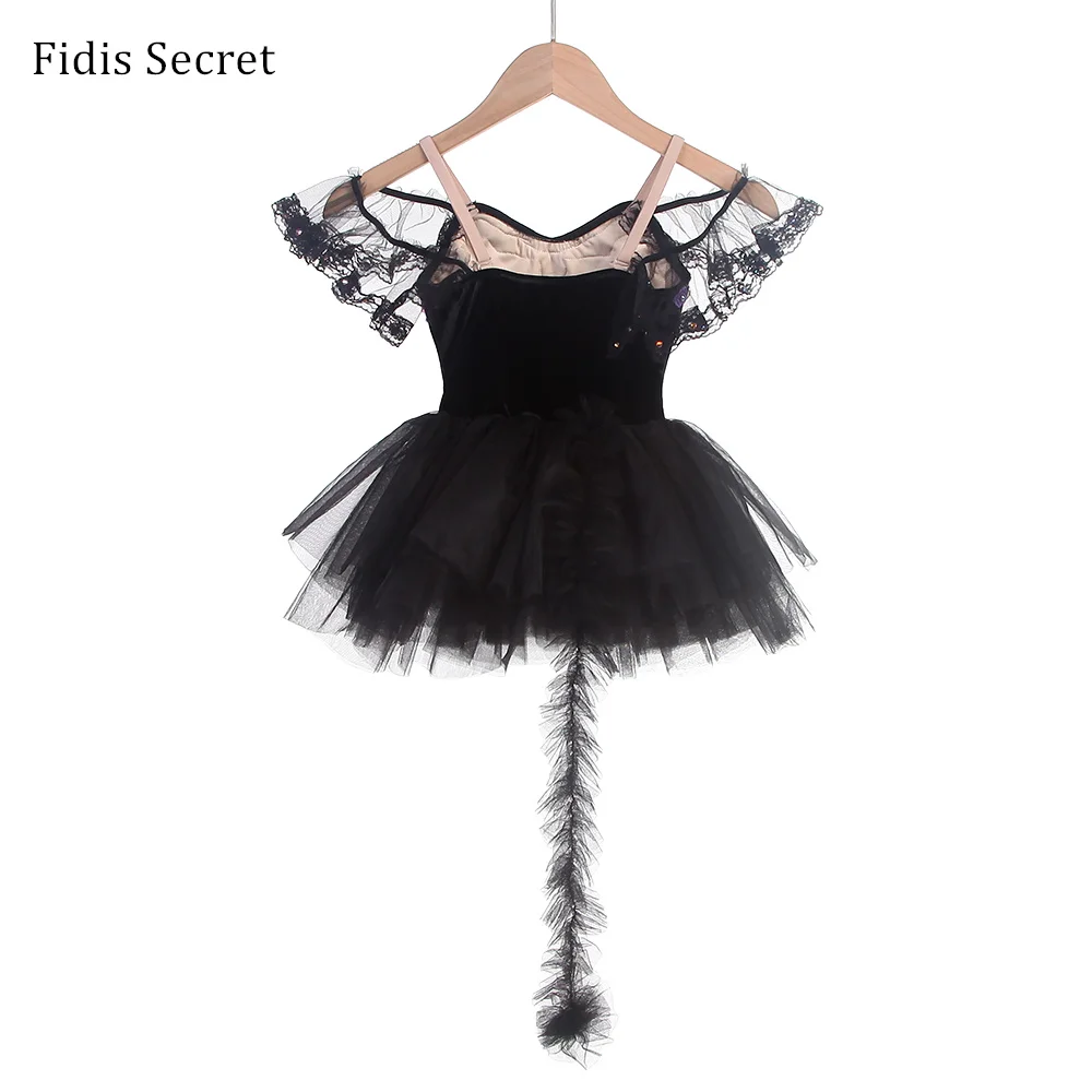 Adult Ballet Jazz Dance Leotard Dress,Black Velvet Bodice Short Romantic Tutu Skirt Costume,Girls Dancing Performance Stage Wear