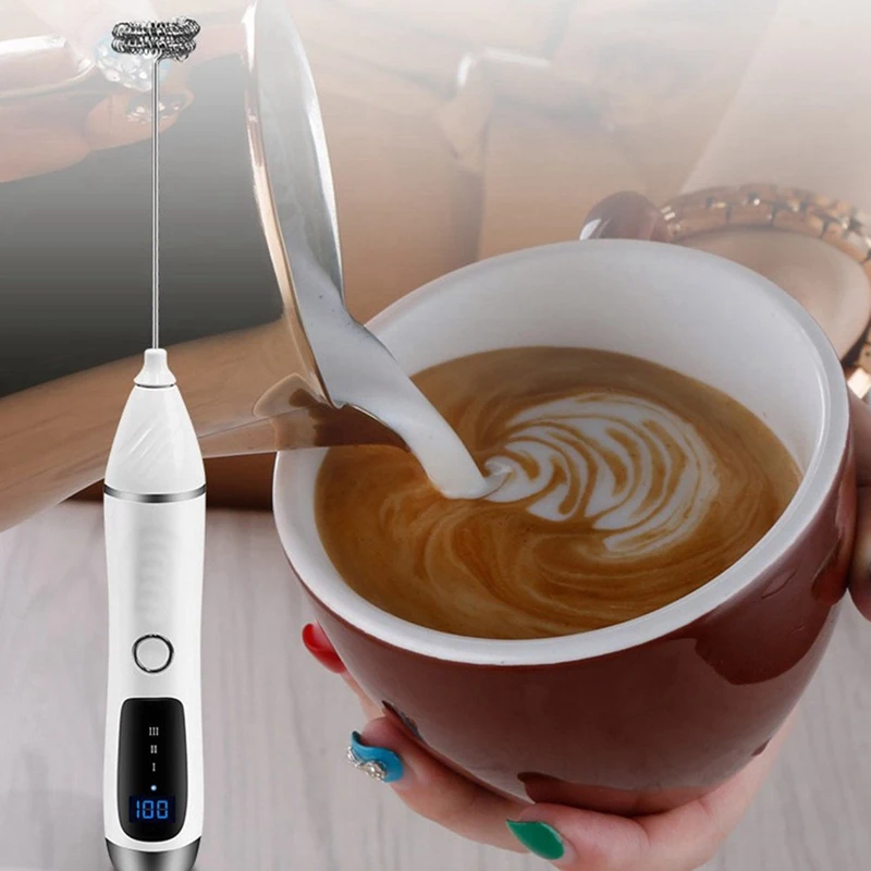 Handheld Milk Frother For Coffee, Rechargeable Drink Mixer With 3 Heads 3 Speeds Electric Whisk Coffee Frother For Latte Durable