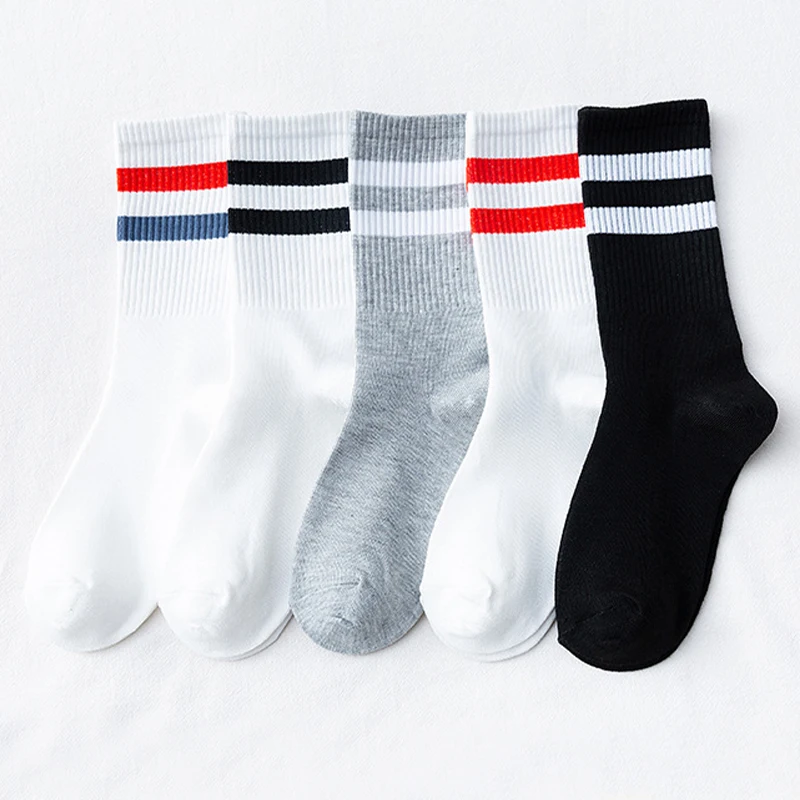 5 Pairs of High-Quality Mid Length Unisex Socks Popular Parallel Bars Comfortable Soft Casual Breathable Sports Socks