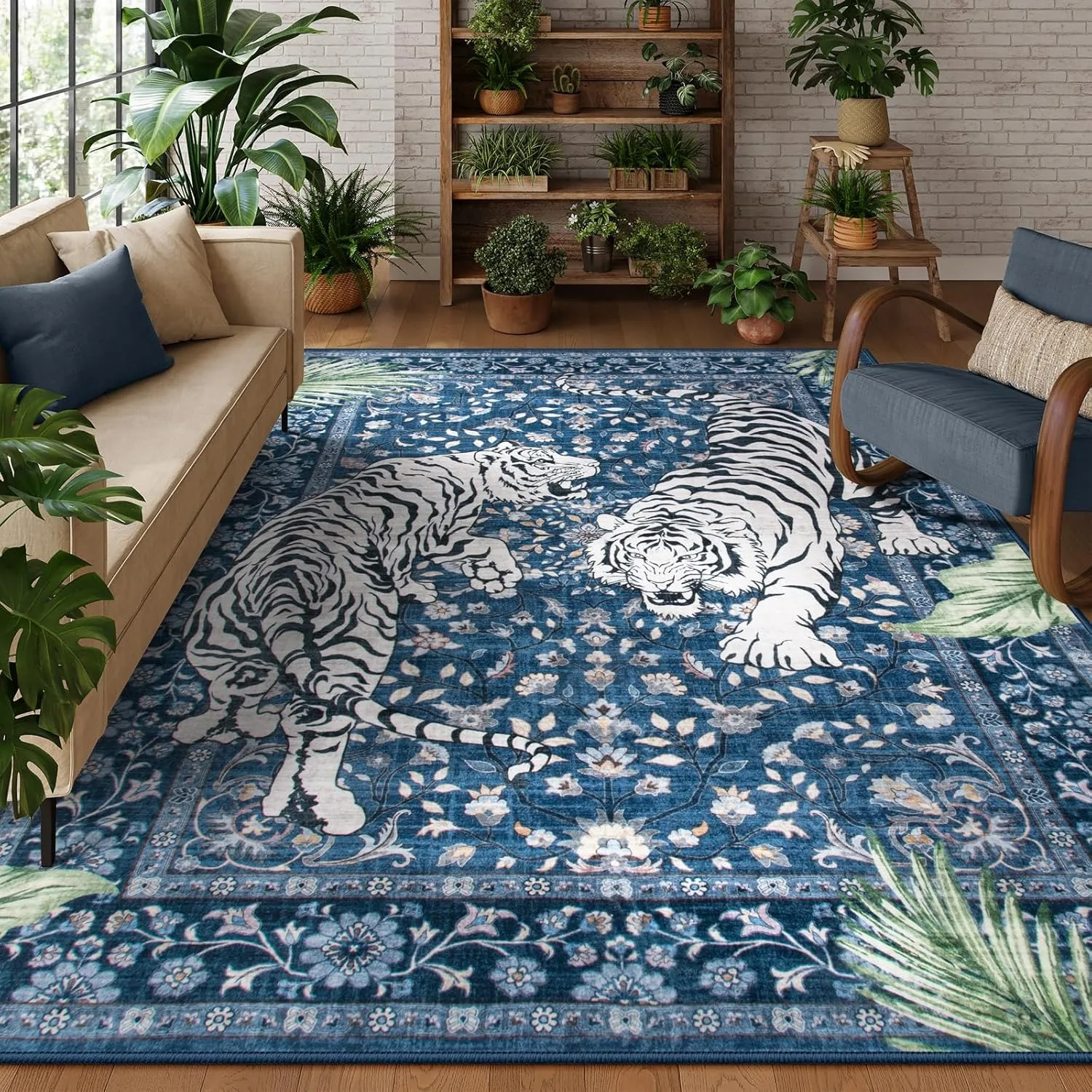

Living Room Carpet Vintage Tiger Rug Machine Washable Bedroom Decoration Floor Mat Soft Non-slip Area Rugs Home Decor Foot Mats
