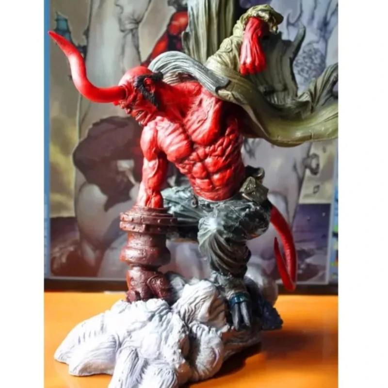 36cm Large Hellboy Angry Fighting Edition Resin Statue with Base Coloring Model Figure Collectible Home Room Decor Ornament Gift