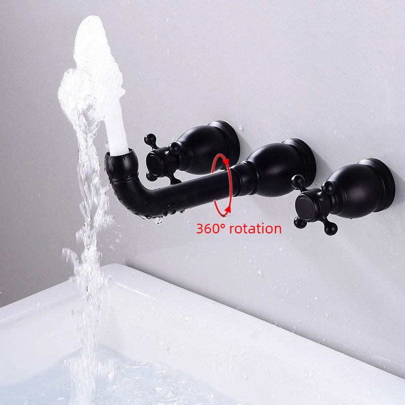 All-copper split-type three-hole concealed wall-mounted cold and hot water faucet
