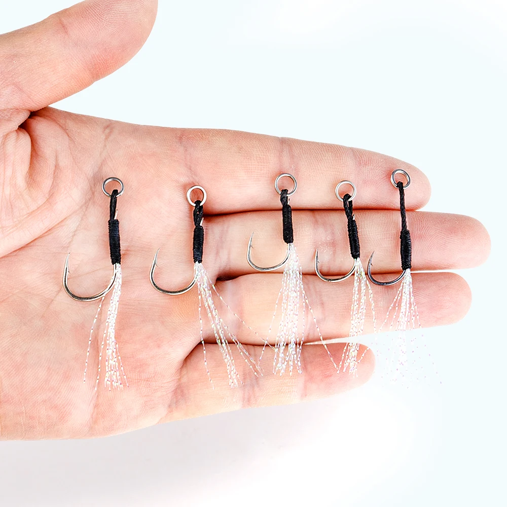 20 Stück Assist-Haken, hochfester Angelhaken aus Kohlenstoffstahl mit Widerhaken und Verbindungsring für Süßwasser und Salzwasser – Detail 7