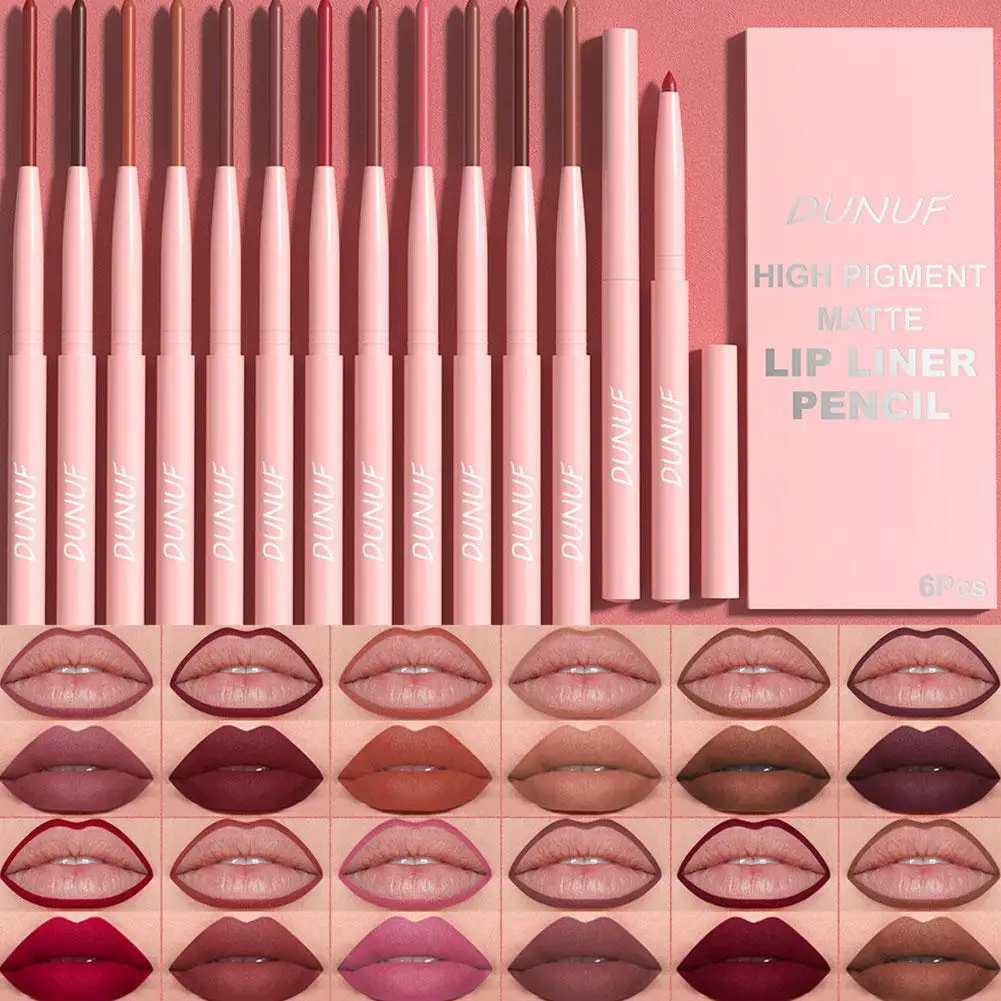 6Pcs Velvet Matte Lip Liner Pencil Set High Pigment Smooth Silky Texture Easy to Color & Define Lip Contours Daily Lip Makeup