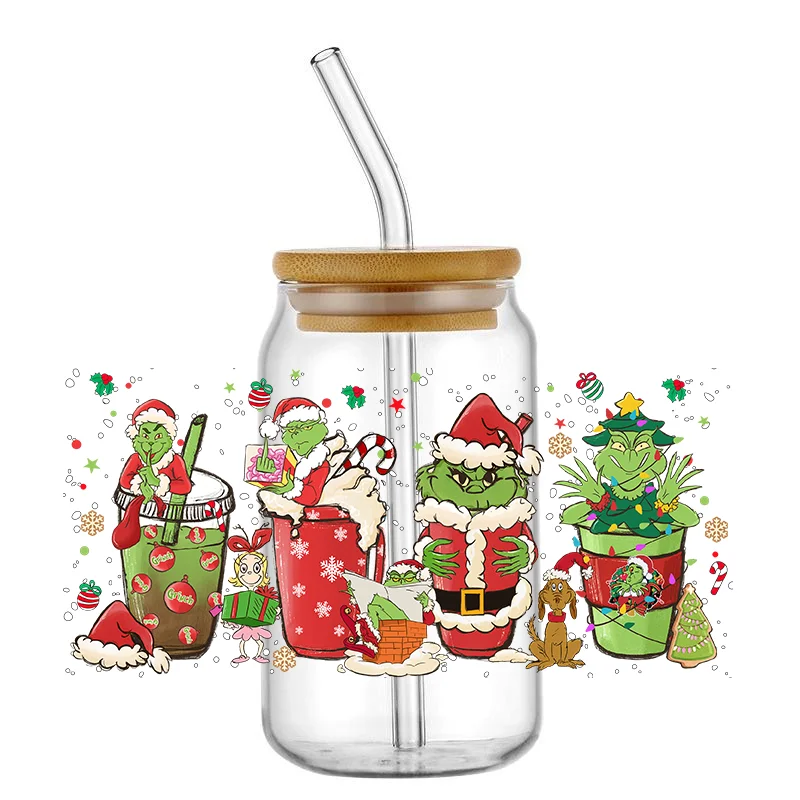 Easy peel waterproof DIY Decals Christmas series 3D transfers uvdtf crystal sticker 16oz uv dtf cup wraps for Libbey Glasses