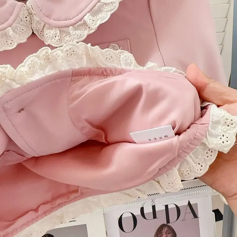 Fashion Small Fragrant Two Piece Set For Girls Jacket Coat + Skirt Suit Korean Sweet 2 Piece Pant Sets