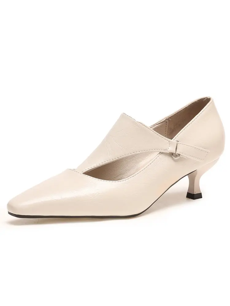 Women's Dark Retro Kitten Heel Pumps Pointed Toe Cross Strap Metal Buckle Elegant Chic Party Date Office Shoes for Women - view 5