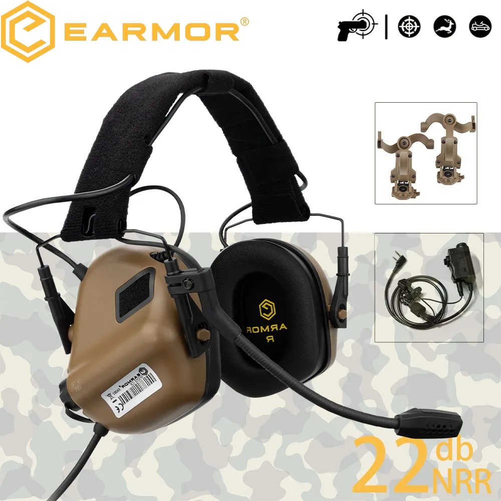 

EARMOR M32 SE Tactical Shooting Earmuff & M52 PTT Fit for Hunting Noise Canceling Headphones Helmet Rail Adapter