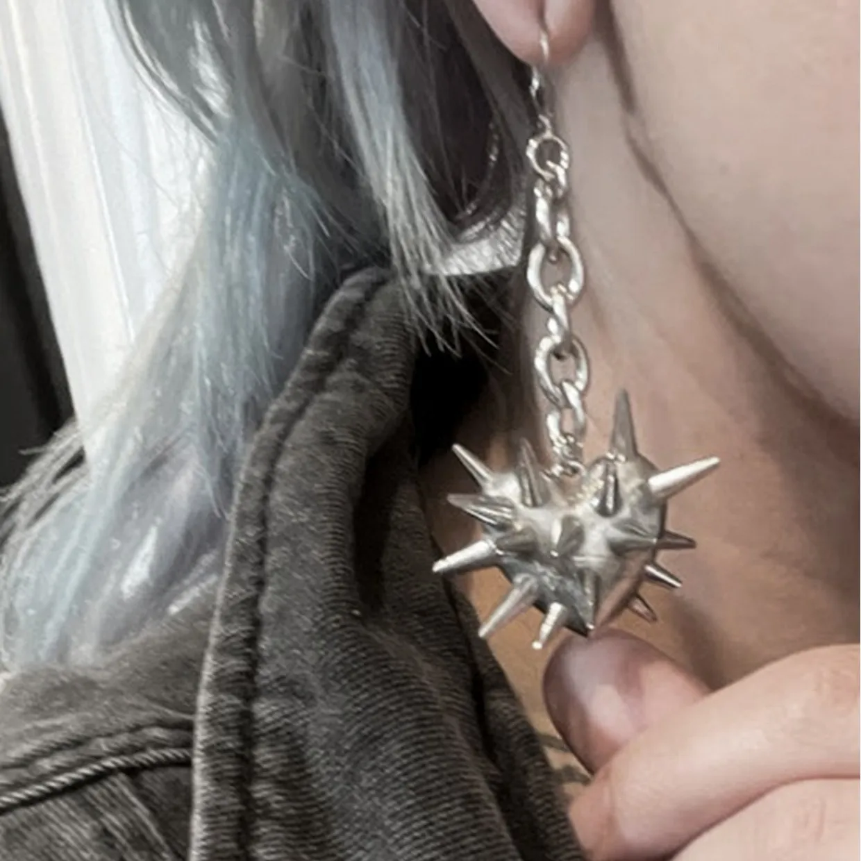 Nail Heart Earrings, Gothic jewelry, Punk, Hippie accessories, Alternative, spiked Heart Charm, chain, Earring For Women, trendy