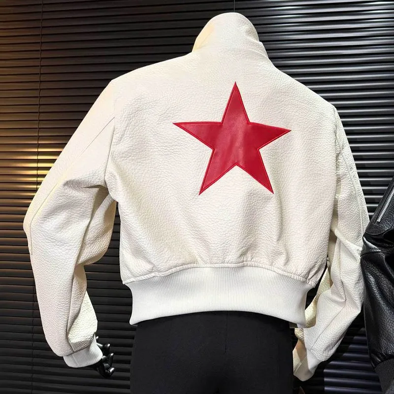 Japanese Style Embroidered Stand Collar PU Leather Jacket Men's Cool Trendy Racing Suit Unisex Motorcycle Short Coats Streetwear - view 4