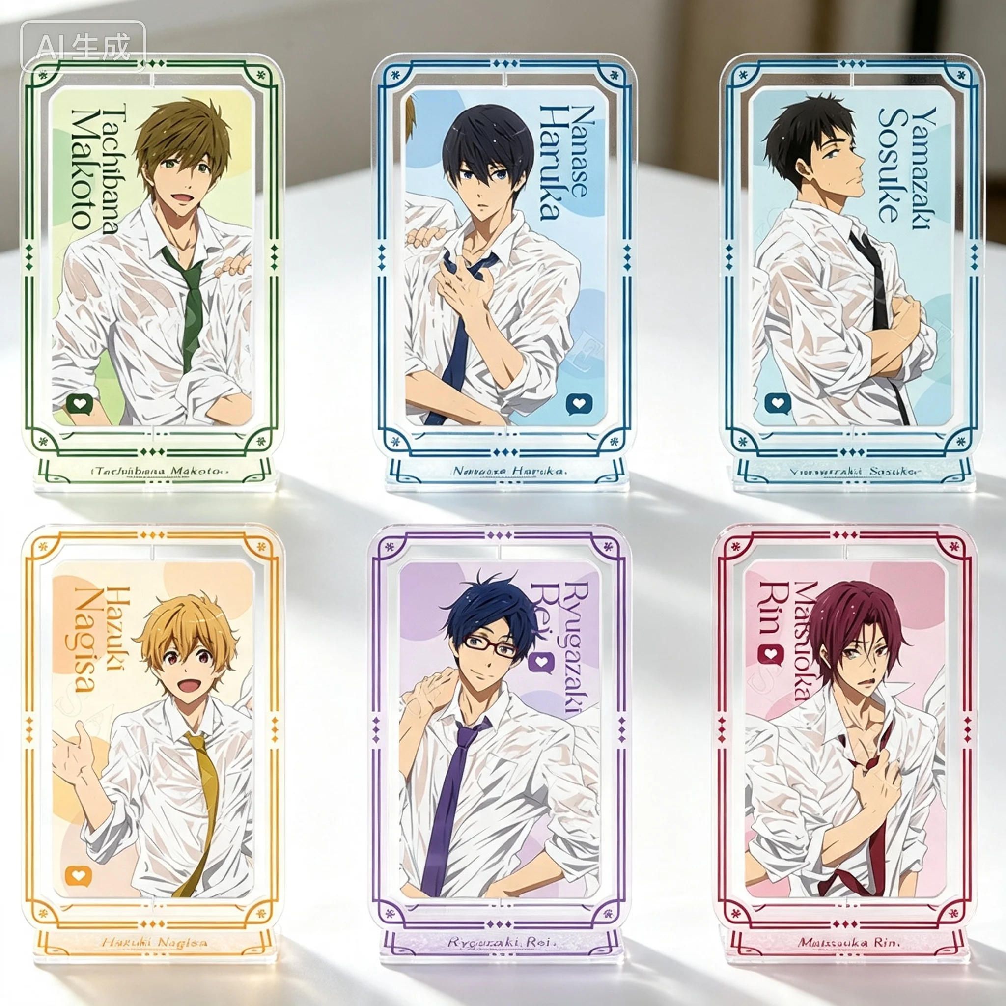 Anime Free! Iwatobi Swim Club Rei Ryugazaki Wet-Look Shirt Collection Rectangle Acrylic Stand Model Plate Keychains Desk Decor