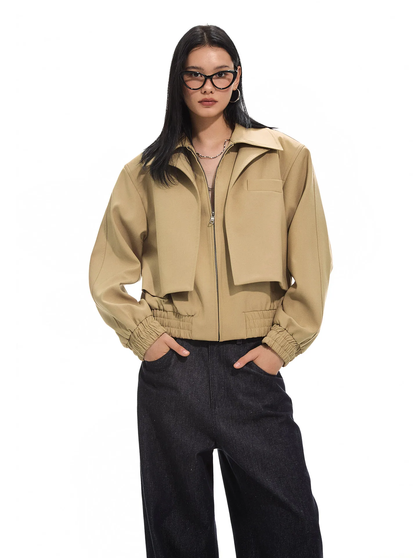 

Loeben Retro Sle Pure Color ort Jaet Suit Classic ex Autumn New Arrival Collar Zipper Closure Polyester Blend