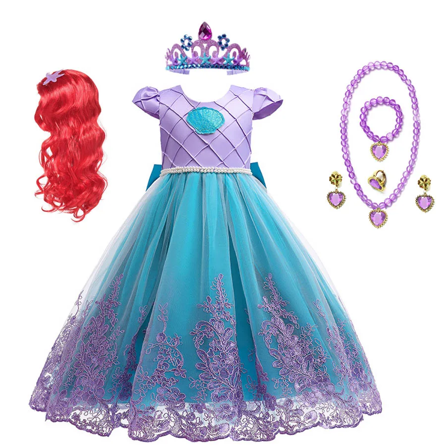 Girls Little Mermaid Ariel Princess Dress Cosplay Costume Kids for Girl Fancy Carnival Birthday Halloween Party Clothing Gown