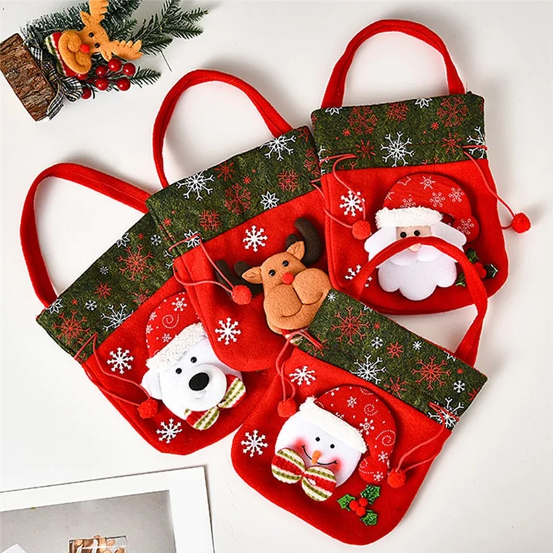 Christmas Candy Gift Bag Xmas Santa Claus Canvas Drawstring Decor Sack For Home New Year Vintage Stockings Tableware Decor Bag