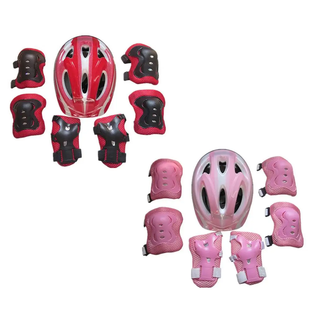 7pcs Children Skating Protector Set Comfortable Shockproof Bike Safety Helmet Knee Elbow Wrist Guard Pad Set for 4-16 Kids