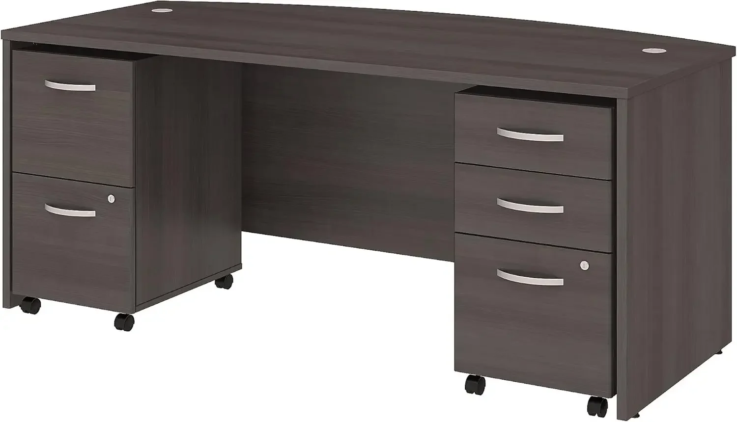 Studio C Bow Front Desk with Mobile File Cabinets, 72W x 36D, Storm Gray