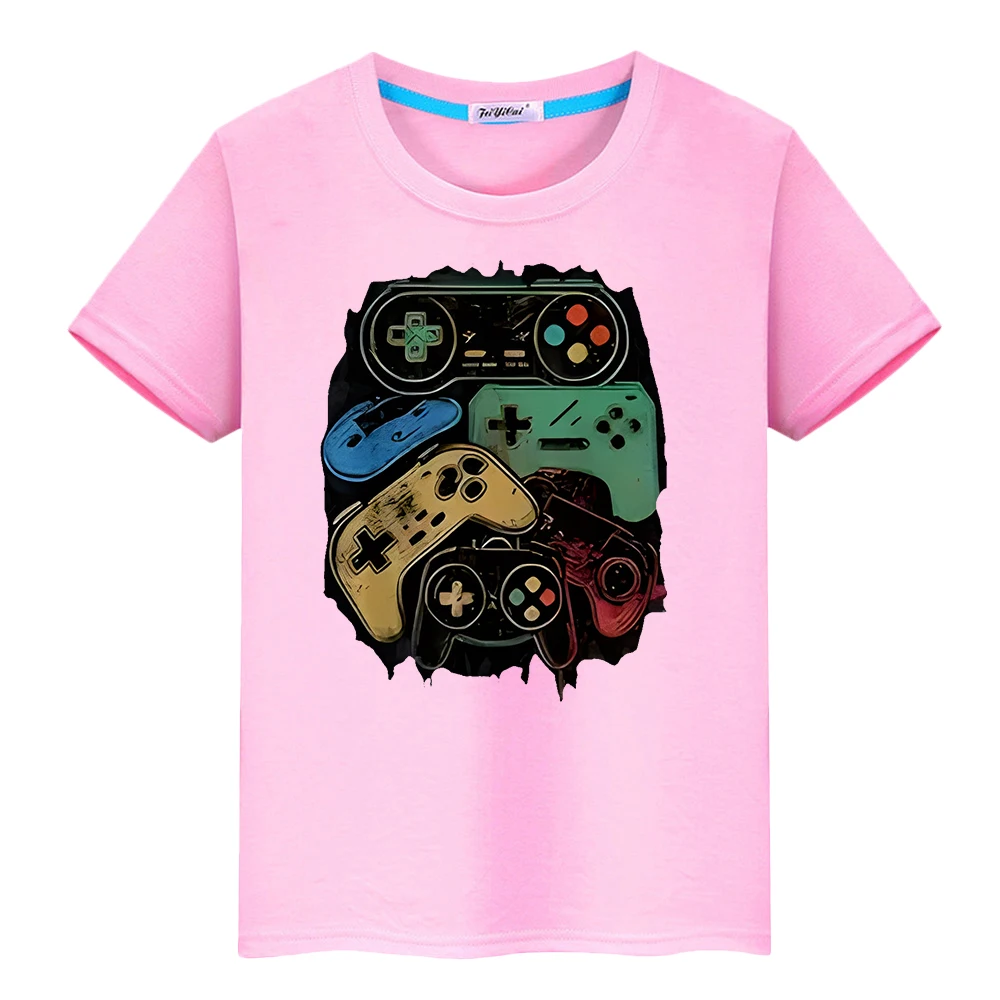 gamepad Print 100%Cotton Kawaii T-shirt Cute Short anime Tops Summer boy Tees pride tshirt y2k one piece kids clothes girls gift